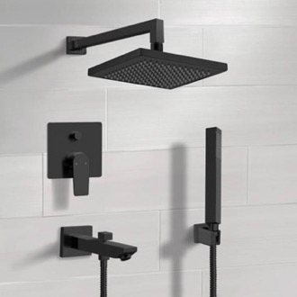 Tub and Shower Faucet Matte Black Tub and Shower Faucet Set with Handheld, Rain Shower Head Remer TSH41